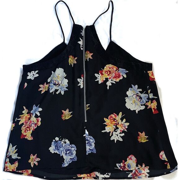 Express Chiffon Cami | Floral Lace Trim Keyhole Racerback Tank Top M - Picture 4 of 8